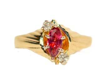 Natural Ruby & Diamond Ring 14K Solid Gold .48tcw Gemstone Ring July Birthstone Ring Red Ring Vintage Ring Estate Jewelry Marquise Gemstone