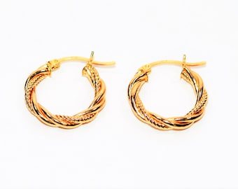 14K Solid Gold 20mm Hoop Earrings Gold Hoops Gold Earrings Double-Twist Earrings Statement Earrings Vintage Earrings Fine Estate Jewelry