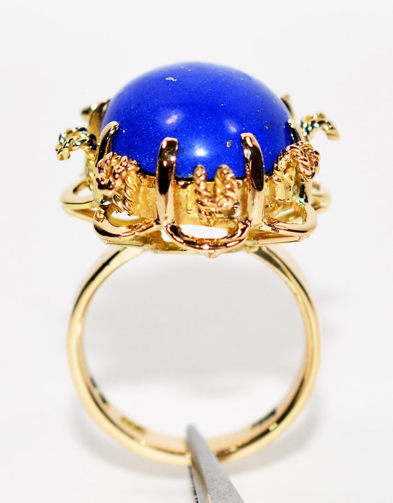 Natural Lapis Lazuli Ring 14K Solid Gold Gemstone… - image 3