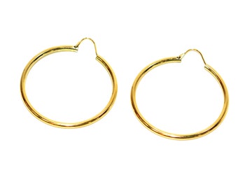 14K Solid Gold 28mm Hoop Earrings Gold Hoops Gold Earrings Shiny Hoops Polished Hoops Statement Earrings Vintage Earrings Estate Jewellery