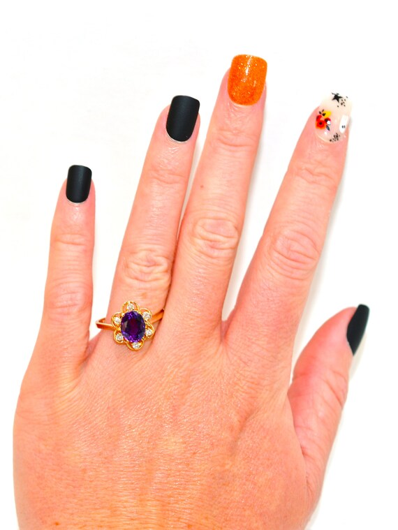 14K Gold Amethyst Diamond Ring: February Birthsto… - image 2