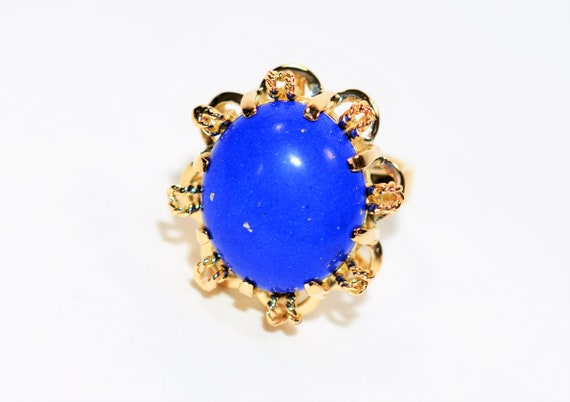 Natural Lapis Lazuli Ring 14K Solid Gold Gemstone… - image 1