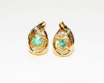 Natural Paraiba Tourmaline & Diamond Earrings 14K Solid Gold .52tcw Gemstone Earrings Stud Earrings Vintage Earrings Estate Womens Earrings