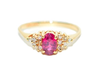 Natural Ruby & Diamond Ring 14K Solid Gold .73tcw Gemstone Ring July Birthstone Ring Red Ring Vintage Ring Estate Jewelry Fine Ring