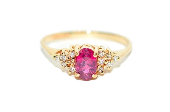 Vintage 14K Gold Ruby Diamond Ring: July Birthsto… - image 1