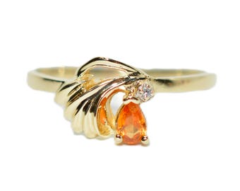 Natural Padparadscha Sapphire & Diamond Ring 10K Gold .24tcw Promise Ring Ladies Statement Orange Gemstone Ring September Birthstone