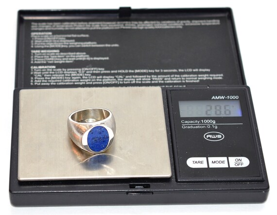 Natural Lapis Lazuli Ring 14K Solid White Gold Ri… - image 9