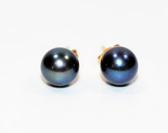 Natural Tahitian Black Pearl Earrings 14K Solid Gold Earrings Stud Earrings Solitaire Earrings Statement Earrings Vintage Earrings Estate