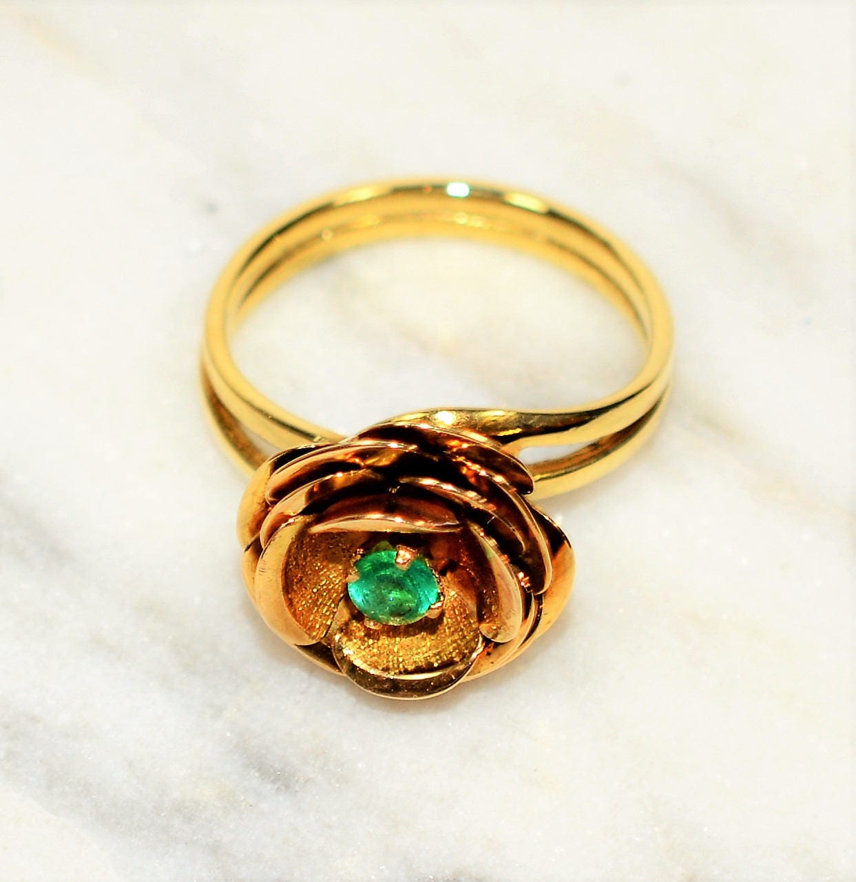 Natural Colombian Emerald Ring 18K Solid Gold .25ct Flower Ring ...