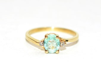 Natural Paraiba Tourmaline & Diamond Ring 10K Solid Gold .64tcw Fine Gemstone Women's Ring Estate Jewelry Birthstone Jewellery Vintage Ring