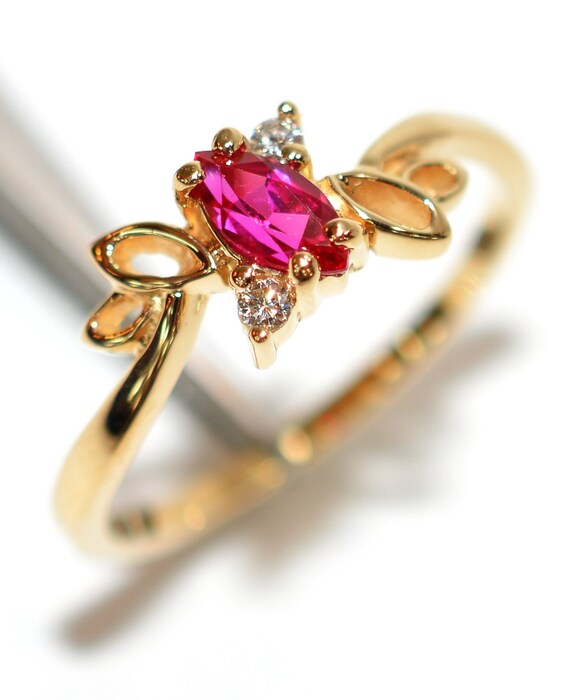 14K Gold Ruby Diamond Ring: .36 tcw Gemstone Cock… - image 4
