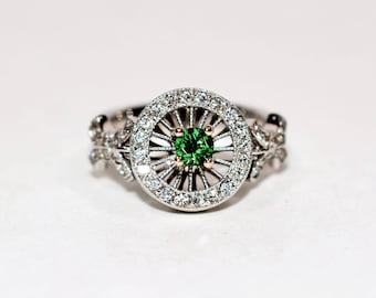 Natural Tsavorite Garnet & Diamond Ring 14K Solid White Gold .65tcw Green Ring Gemstone Ring Cocktail Ring Garnet Ring Ladies Estate Jewelry