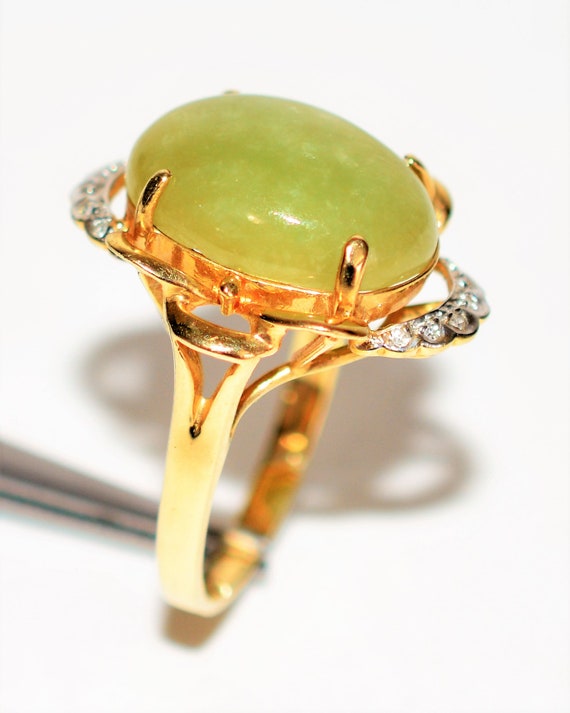 Natural Jade & Diamond Ring 10K Solid Gold 7.06tc… - image 4