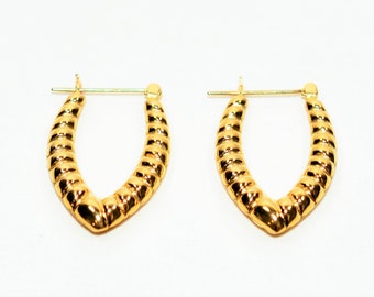 14K Solid Gold 18.50mm Hoop Earrings Gold Earrings Gold Hoops Elongated Hoops Fine Jewelry Vintage Earrings Estate Jewellery Fine Statement