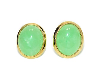 Natural Jade Earrings 14K Solid Gold Earrings Stud Earrings Fine Green Gemstone Statement Earrings Cocktail Earrings Birthstone Jadeite