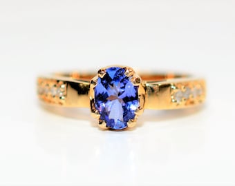 Natural Tanzanite & Diamond Ring 14K Solid Gold .78tcw Engagement Ring Gemstone Ring Bridal Jewelry Wedding Ring Tanzanite Ring Women's Ring