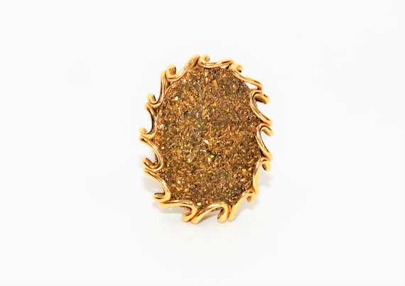 14K Solid Gold Druzy Ring: Italian MILOR Estate Jewelry