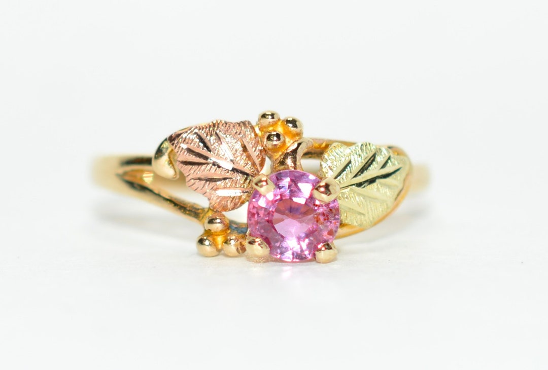 Natural Padparadscha Sapphire Ring 10K Solid Gold Black