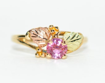 Natural Padparadscha Sapphire Ring 10K Solid Gold .50ct Black Hills Gold Ring Black Hills Dakota Ring Solitaire Ring Birthstone Ring Nature