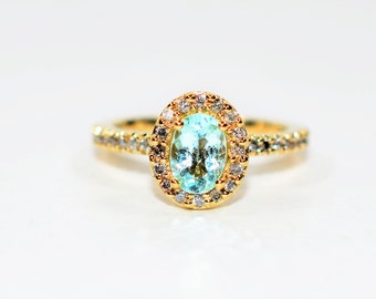 Natural Paraiba Tourmaline & Diamond Ring 14K Solid Gold 1.40tcw Engagement Ring Promise Ring Bridal Jewelry Gemstone Ring Fine Women's Ring