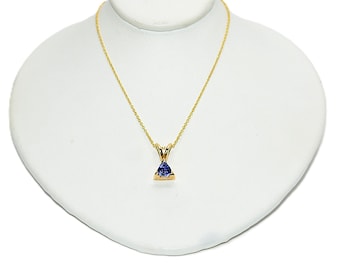 LeVian Natural Tanzanite Necklace 14K Solid Gold .72ct Pendant Necklace Solitaire Necklace Statement Necklace Designer Birthstone Necklace
