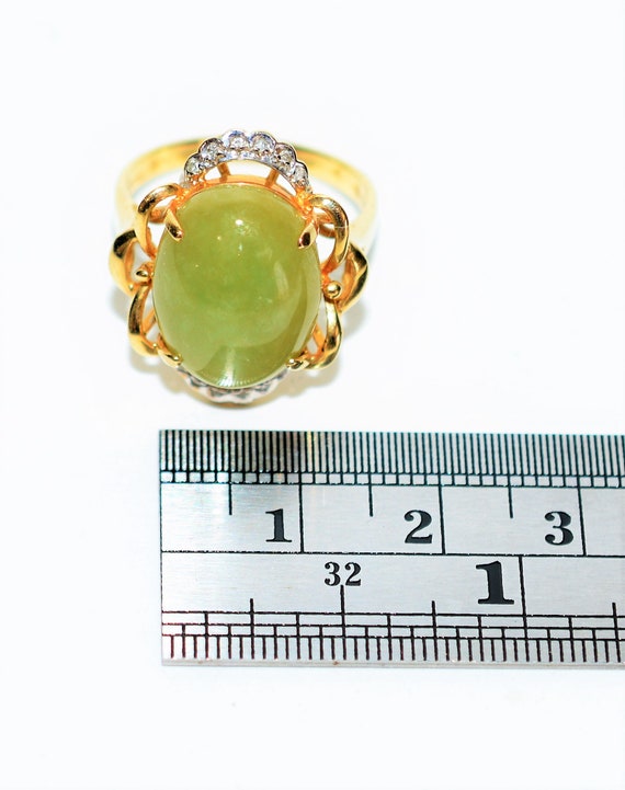 Natural Jade & Diamond Ring 10K Solid Gold 7.06tc… - image 9
