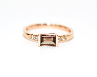 LeVian Natural Smoky Quartz & Diamond Ring 14K Solid Rose Gold .62tcw Topaz Ring Quartz Ring Designer Ring Engagement Ring Stackable Ring