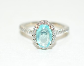 Gabriel Co. Certified Natural Paraiba Tourmaline & Diamond Ring 14K White Gold 1.09tcw Engagement Wedding Bridal Cocktail Statement Ring Gem