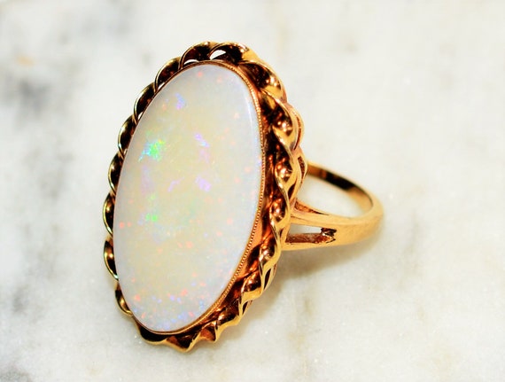 Natural Ethiopian Opal Ring 14K Solid Gold 25mm P… - image 7