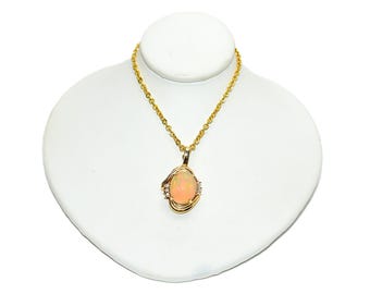 Natural Ethiopian Fire Opal Diamond Pendant Necklace 14K Solid Gold Cocktail Statement Jewelry 3.48tcw