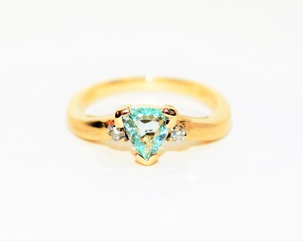 LeVian Natural Paraiba Tourmaline & Diamond Ring 14K Solid Gold .65tcw Gemstone Designer Fine Jewelry Bridal Engagement Wedding Estate Jewel