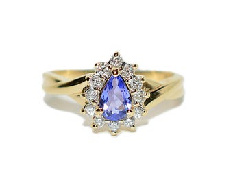 Natural Tanzanite & Diamond Ring 14K Solid Gold .51tcw Statement Ring Gemstone Ring December Birthstone Ring Fine Estate Jewelry Trillion