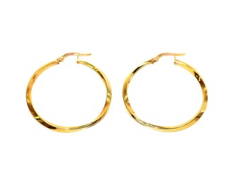 14K Solid Gold 2.50mm Hoop Earrings Gold Hoops Gold Earrings Twist Hoops Statement Earrings Vintage Earrings Estate Jewellery Earrings