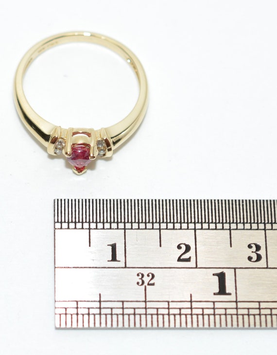 14K Gold Pear Ruby & Diamond Ring: Vintage Estate… - image 9