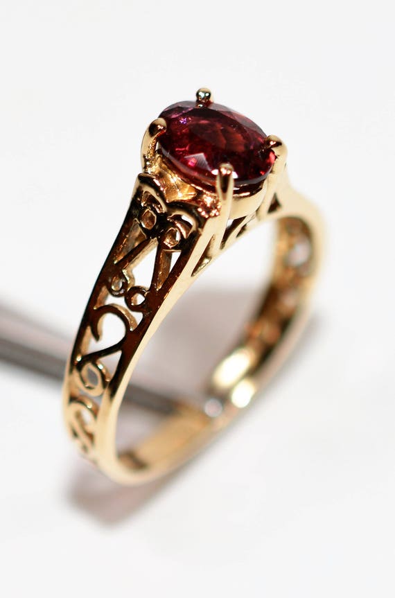 Natural Rubellite Ring 14K Solid Gold .82ct Pink … - image 4