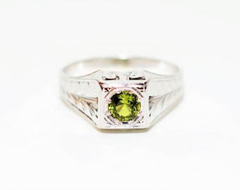 Natural Demantoid Garnet Ring 18K Solid White Gold Ring .58ct Gemstone Men's Ring Antique Ring Estate Jewelry Fine Ring Vintage Jewellery