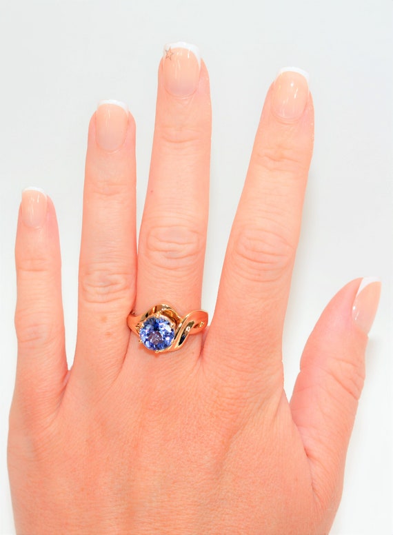 Natural Tanzanite Ring 14K Solid Gold 2.83ct Soli… - image 2