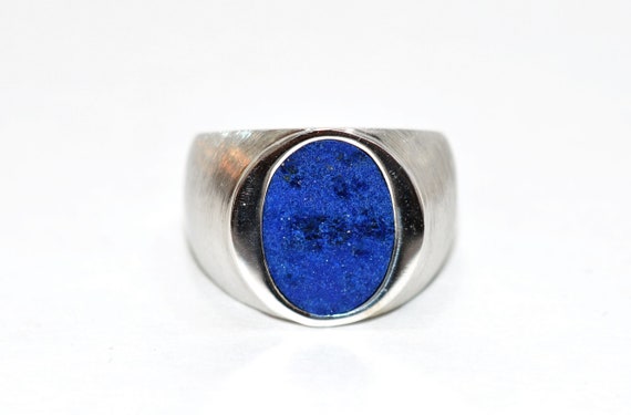 Natural Lapis Lazuli Ring 14K Solid White Gold Ri… - image 1