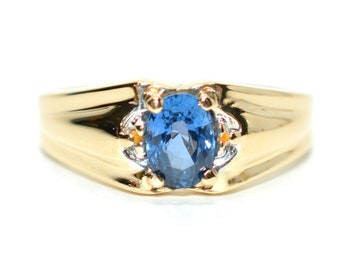 Natural Ceylon Sapphire & Citrine Ring 10K Solid Gold 1.33tcw Mens Ring Blue Gemstone September Birthstone Ring Vintage Estate Gents Ring