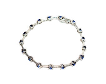 Ceylon Sapphire & Diamond Bracelet: 18K White Gold Tennis Bracelet 2.28tcw