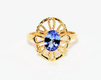 Natural Tanzanite Ring 14K Solid Gold .85ct Solitaire Ring Statement Ring Vintage Ring Gemstone Ring Women's Ring December Birthstone Ring