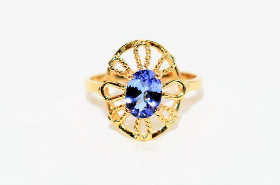 Natural Tanzanite Ring 14K Solid Gold .85ct Solit… - image 1