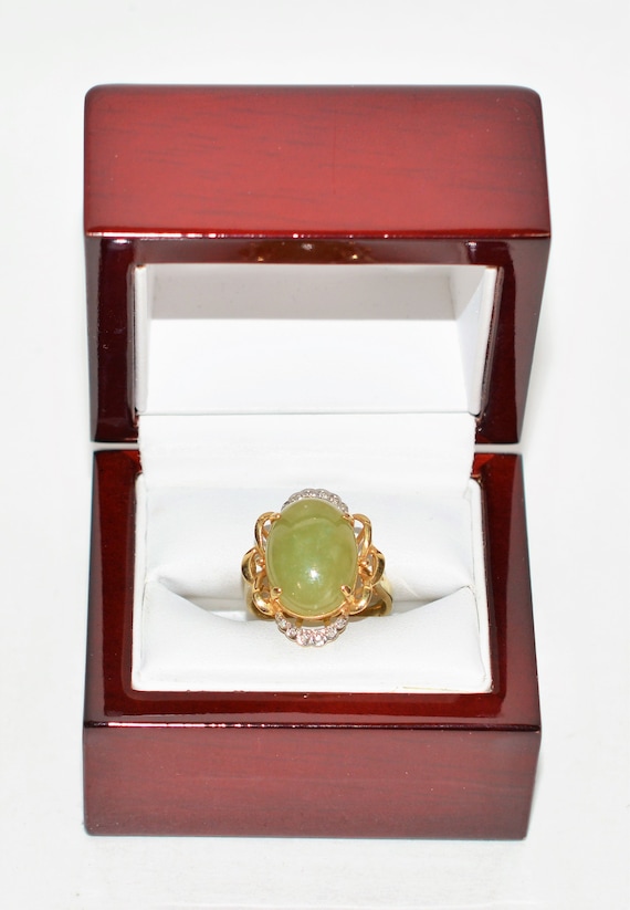 Natural Jade & Diamond Ring 10K Solid Gold 7.06tc… - image 10