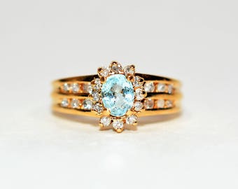 Natural Paraiba Tourmaline & Diamond Ring 14K Solid Gold .78tcw Gemstone Women's Estate Jewelry Fine Ring Cluster Ring Vintage Jewellery