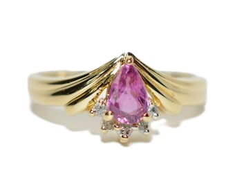 Natural Ruby & Diamond Ring 14K Gold .50tcw Promise Ring Ladies Statement Pink Gemstone Ring September Birthstone Pear