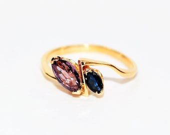 Natural Spinel & Blue Sapphire Ring 14K Solid Gold .75tcw Gemstone Ring Birthstone Ring Multistone Ring Statement Ring Women's Ring Jewelry