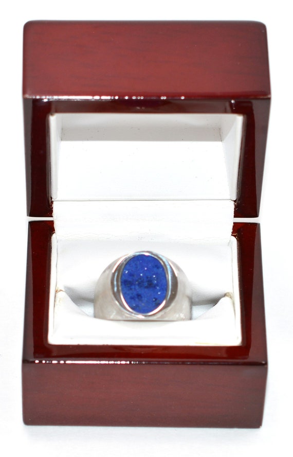 Natural Lapis Lazuli Ring 14K Solid White Gold Ri… - image 10