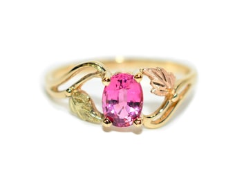 Padparadscha Sapphire Ring, 10K Black Hills Gold Leaf Ring 1.00ct