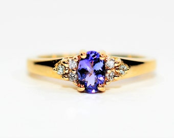 Natural Tanzanite & Diamond Ring 14K Solid Gold .76tcw Statement Ring Gemstone Ring December Birthstone Ring Ladies Ring Fine Estate Jewelry