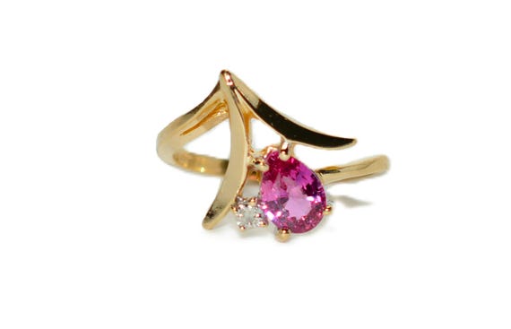 14K Gold Pear Ruby Diamond Ring: July Birthstone … - image 1